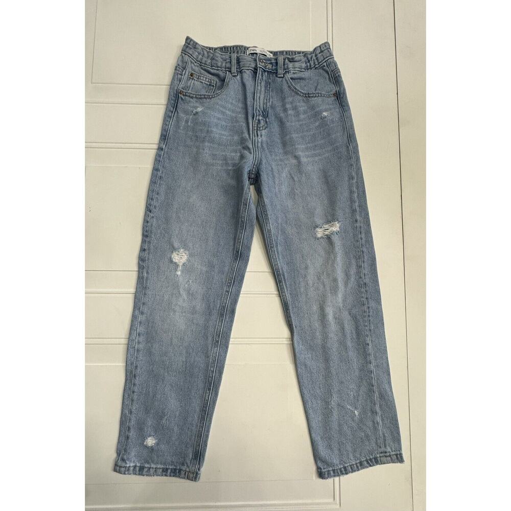 Zara Girls Mom Fit Jeans Size 13-14 Distressed Adjustable Waist